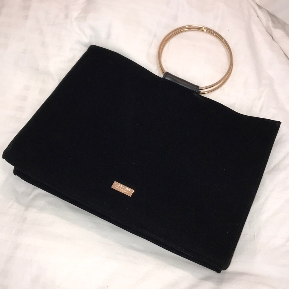 CAROLINA HERRERA BLACK VELVET O RING PURSE